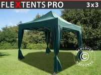 Quick-up telt FleXtents PRO 3x3m Grønn, inkl. 4 dekorative gardiner