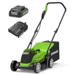 Greenworks 24V Cordless Lawnmower with Brushless Motor for Smaller Lawns up to 140m², 33cm Cutting Width, 30L Bag PLUS 24V 2Ah Battery & Charger, 3 Year Guarantee-GD24LM33K2