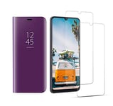 VGANA Case and Screen Protector for Samsung Galaxy M31, Mirro Plating Stand Auto Wake up/Sleep Cover and 2 Pack 9h Tempered Glass. Purple