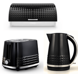 Tower Solitaire Kettle 2 Slice Toaster & Bread Bin Black & Chrome Matching Set