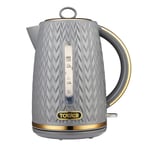 Tower T10052GRY Empire 1.7 Litre Kettle with Rapid Boil, 3000W, Grey with Brass