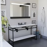 Cuisibane - Ensemble structura 140 cm avec plan double vasque et miroir led Etal- - Noir