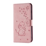 LUCASI for Samsung Galaxy A20E Phone Case, Lovely Elephant Love Heart Cartoon Pattern with Card Slot,Folding Stand, Magnetic Flip Cover, Compatible for Samsung Galaxy A20E-Pink