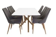Venture Design Piazza & Leone matgrupp Vit/grå 6 st stolar & bord 180 x 90 cm