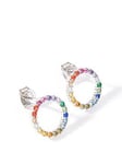 The Love Silver Collection Sterling Silver Multi-Colour Cubic Zirconia Halo Stud Earrings, Silver, Women
