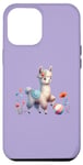 iPhone 14 Plus Purple Cute Alpaca with Floral Crown and Colorful Ball Case