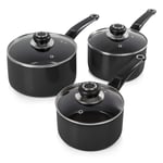 Morphy Richards 3pce Saucepan Set  16/18/20cm with Lids 970030 in Black