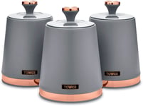 Tower T826131GRY Cavaletto Set of 3 Storage Canisters for Tea/Coffee/Sugar, Stee