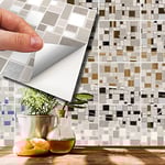 WALPLUS Lot de 96 autocollants muraux en mosaïque pour carrelage de cuisine, salle de bain, 15 cm - Beige métallisé