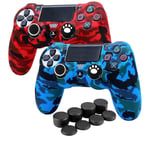 HLRAO Transfer Printing Silicone Cover Skins Case X2 For Sony PS4/Slim /Pro Dualshock 4 Controller, Soft Anti Slip Silicone cover with thumb grip cap accessories x 12.
