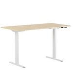 Höj och sänkbart skrivbord, digital display, vitt stativ, björk bordsskiva 160x80 cm