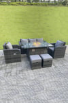 Rattan Outdoor Gas Fire Pit Table Heater Sets Lounge Sofa Recling Chairs Footstools