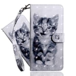 IMEIKONST Samsung A40 Case Painted PU Leather 3D Effect Shell Magnetic Clasp Shockproof Durable bookstyle Card Holder Stand Flip Cover for Samsung Galaxy A40 Little Smile Cat BX