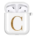 Initial Name silicone Soft TPU Earphone Protect Cover Protective Case Cover for Apple AirPods 1/2 Gen, Charger box Case Skin (letter C)