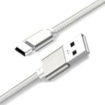 Mini USB Cable 2M Nylon Braided USB 2.0 to Mini B Cable Data Transfer & Charger Cable Compatible with Dash Cam, PS3 Controller, MP3 Player, PDA, Camera, Scanner and More Mini USB Devices (Silver)