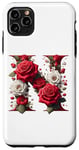 iPhone 11 Pro Max Red Rose Roses Flower Floral Design Monogram Letter N Case