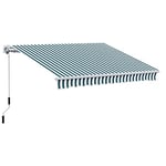 Outsunny 4m x 3(m) Garden Patio Manual Awning Canopy Sun Shade Shelter Retractable Green and White