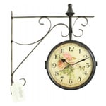 Decoration D ’ Autrefois - Horloge De Gare Ancienne Double Face Bouquet De Roses 24cm - Fer Forgé - Blanc - Blanc