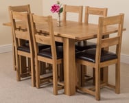 Hampton 120cm - 160cm Oak Extending Dining Table and 6 Chairs Dining Set with Lincoln Ladder Back Chairs