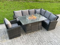 High Back Rattan Corner Sofa Set Gas Fire Pit Dining Table Heater Chair 7 Seater