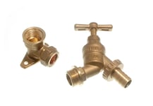 QTY OF 10 - BRASS OUTDOOR TAP & HOSE CONNECTOR AND WALL ELBOW