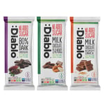 Diablo No Added Sugar Mix Flavours Luxury Chocolate With Stevia | 80% Dark Chocolate 75g x1 | Milk Chocolate with Almonds 75g x1| Milk Chocolate with Crispy Rice 75g x1