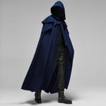 Medeltida Vintage Huva Lös Svart Kåpor Vindtät Trench Chic Vinter Lång Cape Poncho Gotisk Herr Munk Cosplay Blå-Xin Blue L