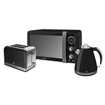 Retro Kitchen Pack by Swan - Digital Microwave 800w 20L, Jug Kettle 1.5L and Toaster - 3 Appliances for A Modern Kitchen Design (Black)