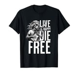 Live Happy Die Free Alien Playing Electric Guitar Cool UFO T-Shirt