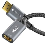 Adaptateur Sonero® 4K DisplayPort 1.2 vers HDMI 2.0, fiche DisplayPort vers prise HDMI, 4K 60Hz, 2K 120Hz, gaine en coton, gris/noir, 0,10 mètre