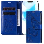 IMEIKONST Flip Wallet Case for OPPO A53S / A53 2020, Premium PU Leather Butterfly Pattern Embossed Cover Magnetic Closure Kickstand Compatible with OPPO A32 / A33 2020. Blue KT