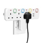 Mscien Plug Extension with USB,Wall Socket 3 Way Plug Adaptor with Individual Switches,Turn 1 into 5,Power Extension Adapter without Cable