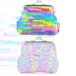 2-pack myntbörs för barn, flickor, handväskor, dubbelsidig paljett, miniplånbok, kyss-lås, myntbörs för fest, jul, B