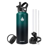 XACIOA Gourde Isotherme 1.2L bouteille isotherme en acier inoxydable avec couvercle en paille, anti-fuite, tasse isotherme de voyage à double paroi sans BPA, garde au chaud et froid…