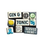 Nostalgic Art Retro-Style Fridge Magnets Open Bar – Gin & Tonic – Gift idea for Cocktail Fans, Set for Notice Board, Colourful, 9 Pieces