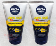 2 x Nivea Men Anti-Aging 10in1 3D Wrinkle Repair Q10 Facial Cleanser Foam 100g