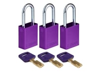 Brady Alu-Prp-38St-Ka3pk, Konventionellt Hänglås, Tangentlås, Lika Låsning, Lila, Gjuten Aluminium, Stål