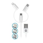 Forever USB 3-i-1 kabel, nylon, microUSB, USB til iPhone & USB type-C