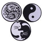 Round Black Cats Patches For Kids Iron On Embroidery Badges Appe B:tai Chi