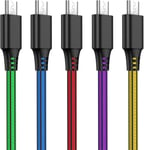 (Lot de 5) Cables Micro USB 2M Cable Micro USB 2.4A en PVC Cable Cordon Chargeur Micro USB Rapide pour Android, Kindle, Samsung Galaxy Huawei, Sony, Nexus, HTC, PS4