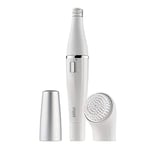Braun Face 810 Facial Epilator, Hair Removal and Facial Cleansing, with Additional Brush and Battery, White