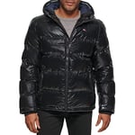 Tommy Hilfiger Men's Classic Hooded Puffer Jacket (Regular and Big & Tall Sizes) Down Outerwear Coat, Black, XXL Tall