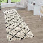 Paco Home Living Room Rug, Area Shaggy Rug with Diamond Pattern Scandinavian Style, Size:80x150 cm, Colour:Cream