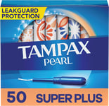 Tampax Pearl Tampons, Super Plus Absorbency with LeakGuard Braid 50 count