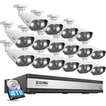 ZOSI 4K PoE Kit Caméra de Surveillance 16pcs 8MP Caméra + 16CH 4K NVR avec HDD de 4 to Vision Nocturne Couleur Audio Bidirectionnel