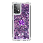 Samsung A52 Case with Ring Kickstand, Samsung A52s 5G Case Glitter Bling Sparkle Flowing Liquid Clear Gel Silicone ShockProof Protective Phone Case for Samsung Galaxy A52 Cover Girls, Purple