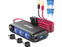 Amio Splitter Cigarettändare Tee + Voltmeter Laddare Usb Usb-C 12V 24V Amio-03782