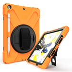 QYiD Case for New iPad 10.2 2019 Case, iPad 7th Generation Case with Screen Protector, Heavy Duty Shockproof Protective Cover with pencil holder, Rotatable Kickstand, Shoulder Belt, Orange