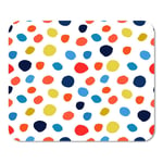 Mousepad Computer Notepad Office Navy Blue Red Orange Chartreuse Watercolor Hand Polka Dot Ink Circles Confetti Round Home School Game Player Computer Worker Inch