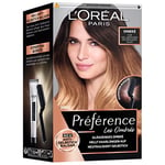 L'Oréal Paris Kit de coloration permanente pour cheveux avec coloration, baume anti-jaunissement et brosse experte, pour cheveux châtain clair à brun, Préférence ombré